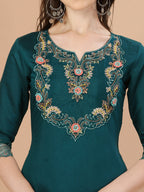 Hand Embroidered Kurta With Pant & Organza Premium Embroidered Dupatta, Multicolor - Hiral Fashion - Distacart