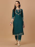 Hand Embroidered Kurta With Pant & Organza Premium Embroidered Dupatta, Multicolor - Hiral Fashion - Distacart