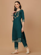 Hand Embroidered Kurta With Pant & Organza Premium Embroidered Dupatta, Multicolor - Hiral Fashion - Distacart