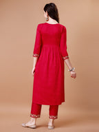 Alia Cut Embroidered Kurta With Pant & Organza Embroidered Dupatta Premium, Multicolor - Hiral Fashion - Distacart