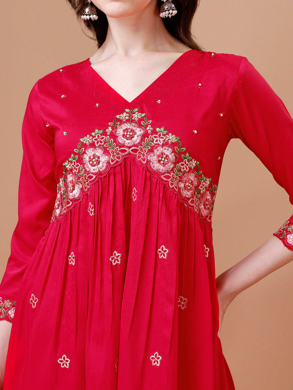 Alia Cut Embroidered Kurta With Pant & Organza Embroidered Dupatta Premium, Multicolor - Hiral Fashion - Distacart
