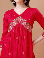 Alia Cut Embroidered Kurta With Pant & Organza Embroidered Dupatta Premium, Multicolor - Hiral Fashion - Distacart