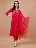 Alia Cut Embroidered Kurta With Pant & Organza Embroidered Dupatta Premium, Multicolor - Hiral Fashion - Distacart