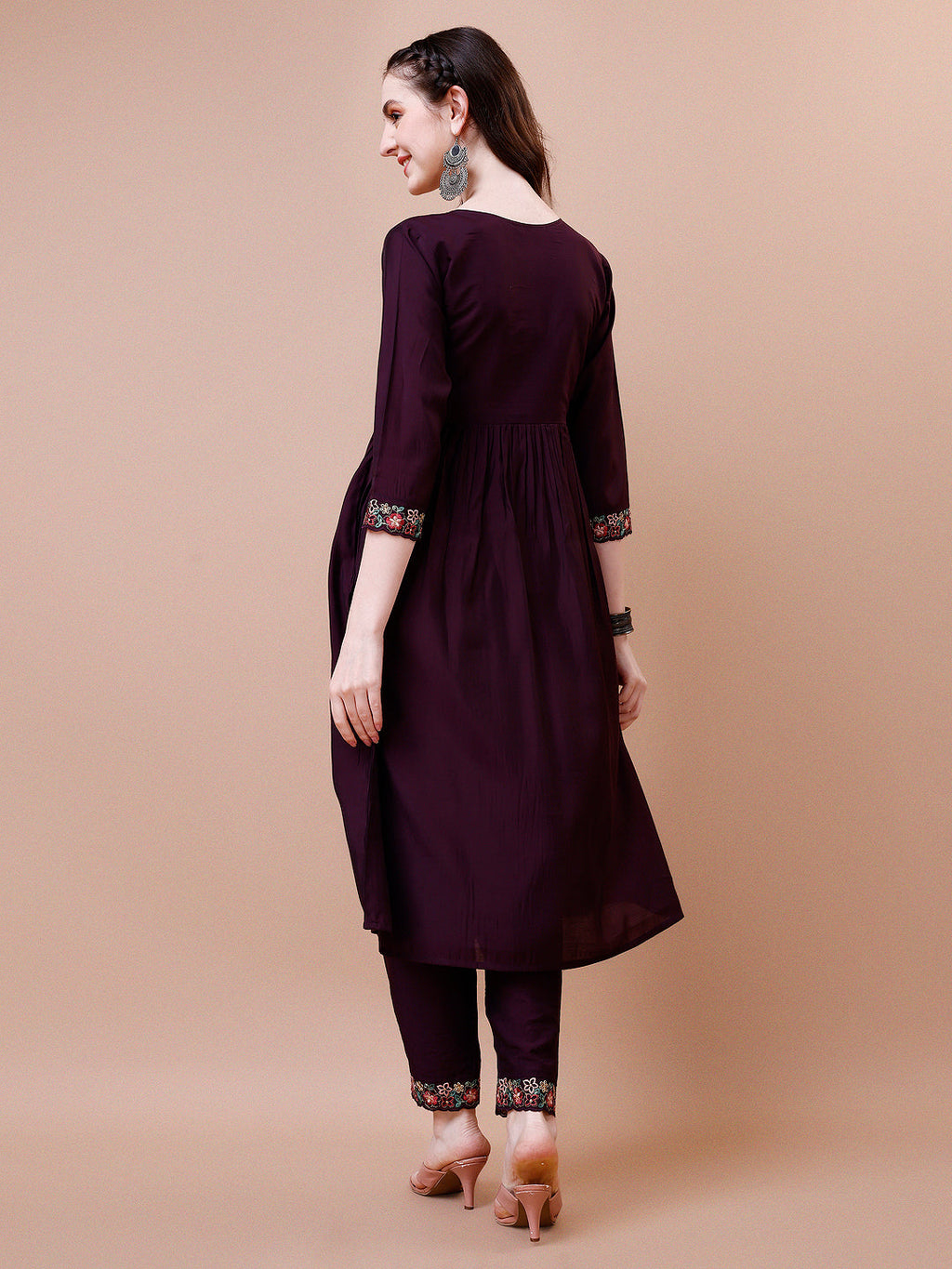 Alia Cut Embroidered Kurta With Pant & Organza Embroidered Dupatta Premium, Multicolor - Hiral Fashion - Distacart