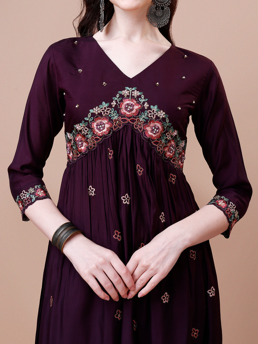Alia Cut Embroidered Kurta With Pant & Organza Embroidered Dupatta Premium, Multicolor - Hiral Fashion - Distacart