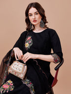 Hand Embroidered Kurta With Pant & Embroidered Organza Dupatta Premium, Multicolor - Hiral Fashion - Distacart