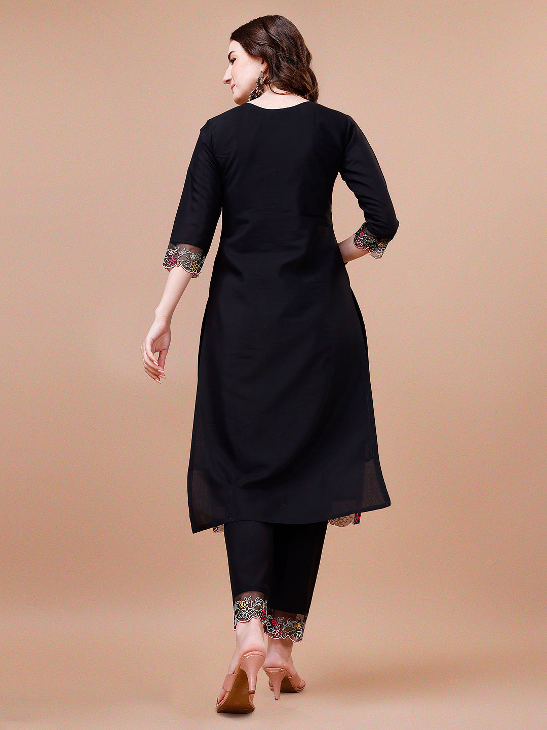 Hand Embroidered Kurta With Pant & Embroidered Organza Dupatta Premium, Multicolor - Hiral Fashion - Distacart