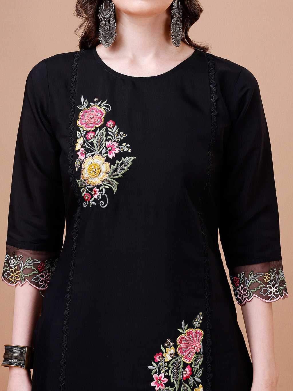 Hand Embroidered Kurta With Pant & Embroidered Organza Dupatta Premium, Multicolor - Hiral Fashion - Distacart