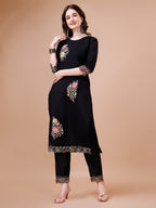 Hand Embroidered Kurta With Pant & Embroidered Organza Dupatta Premium, Multicolor - Hiral Fashion - Distacart