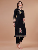 Hand Embroidered Kurta With Pant & Embroidered Organza Dupatta Premium, Multicolor - Hiral Fashion - Distacart