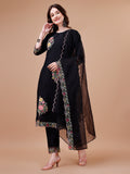 Hand Embroidered Kurta With Pant & Embroidered Organza Dupatta Premium, Multicolor - Hiral Fashion - Distacart