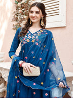 Hand Embroidered Alia Cut Kurta With Pant & Embroidered Organza Dupatta Premium Luxury, Multicolor - Hiral Fashion - Distacart
