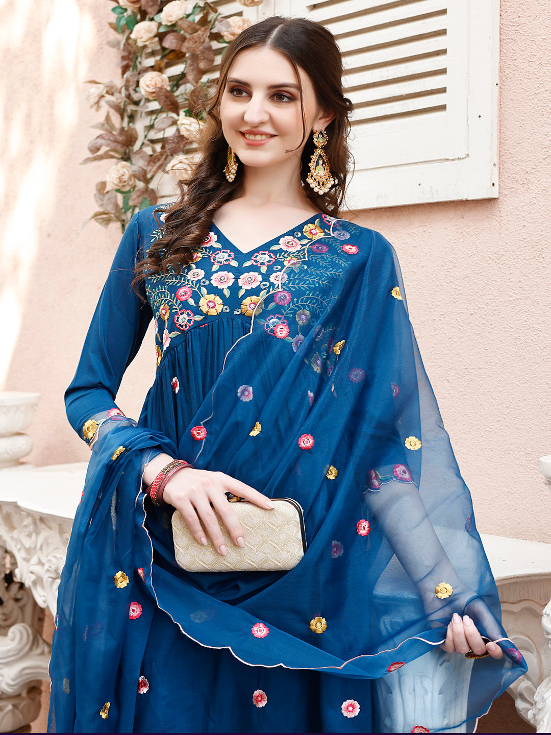 Hand Embroidered Alia Cut Kurta With Pant & Embroidered Organza Dupatta Premium Luxury, Multicolor - Hiral Fashion - Distacart