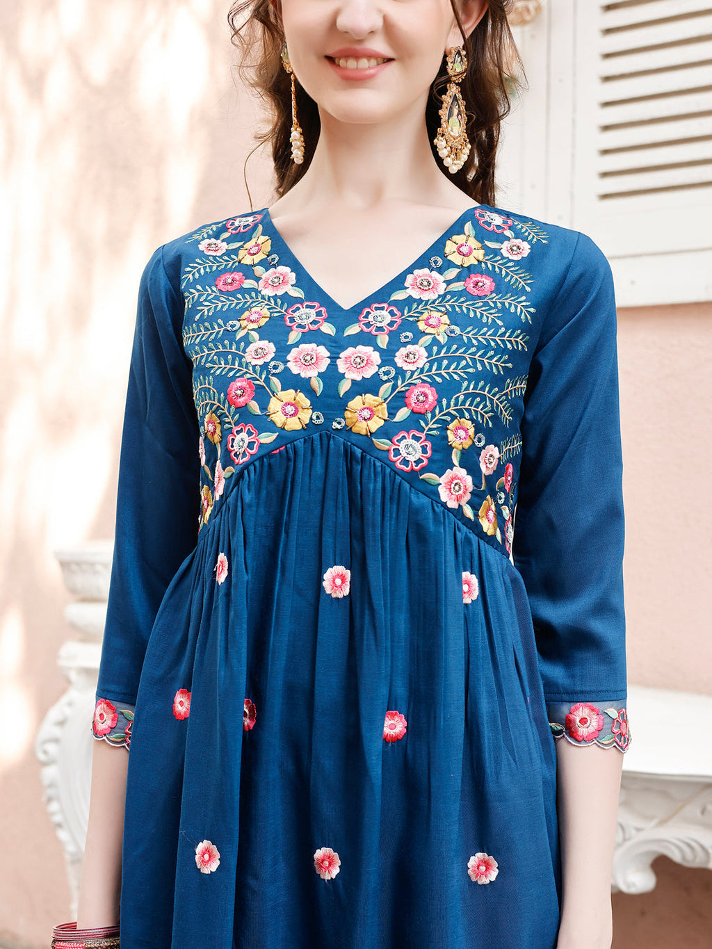 Hand Embroidered Alia Cut Kurta With Pant & Embroidered Organza Dupatta Premium Luxury, Multicolor - Hiral Fashion - Distacart