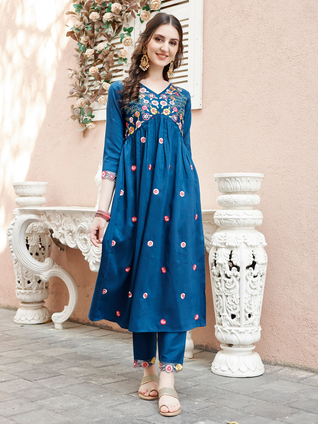 Hand Embroidered Alia Cut Kurta With Pant & Embroidered Organza Dupatta Premium Luxury, Multicolor - Hiral Fashion - Distacart