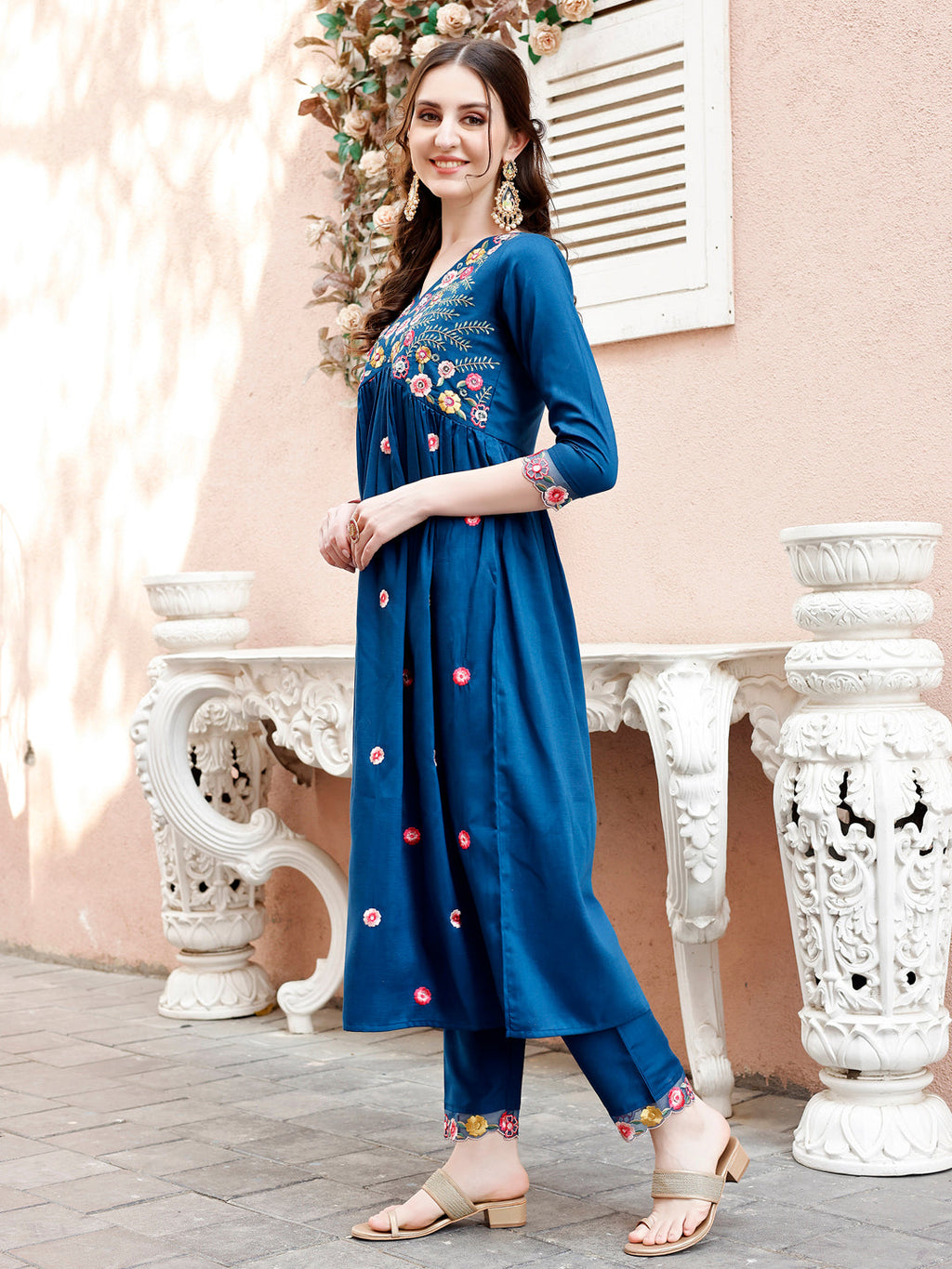 Hand Embroidered Alia Cut Kurta With Pant & Embroidered Organza Dupatta Premium Luxury, Multicolor - Hiral Fashion - Distacart