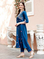 Hand Embroidered Alia Cut Kurta With Pant & Embroidered Organza Dupatta Premium Luxury, Multicolor - Hiral Fashion - Distacart