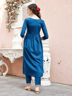 Hand Embroidered Alia Cut Kurta With Pant & Embroidered Organza Dupatta Premium Luxury, Multicolor - Hiral Fashion - Distacart