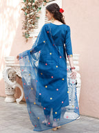 Hand Embroidered Alia Cut Kurta With Pant & Embroidered Organza Dupatta Premium Luxury, Multicolor - Hiral Fashion - Distacart