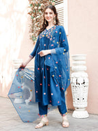 Hand Embroidered Alia Cut Kurta With Pant & Embroidered Organza Dupatta Premium Luxury, Multicolor - Hiral Fashion - Distacart