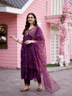 Hand Embroidered Alia Cut Kurta With Pant & Embroidered Organza Dupatta Premium, Multicolor - Hiral Fashion - Distacart