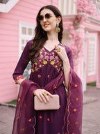 Hand Embroidered Alia Cut Kurta With Pant & Embroidered Organza Dupatta Premium, Multicolor - Hiral Fashion - Distacart