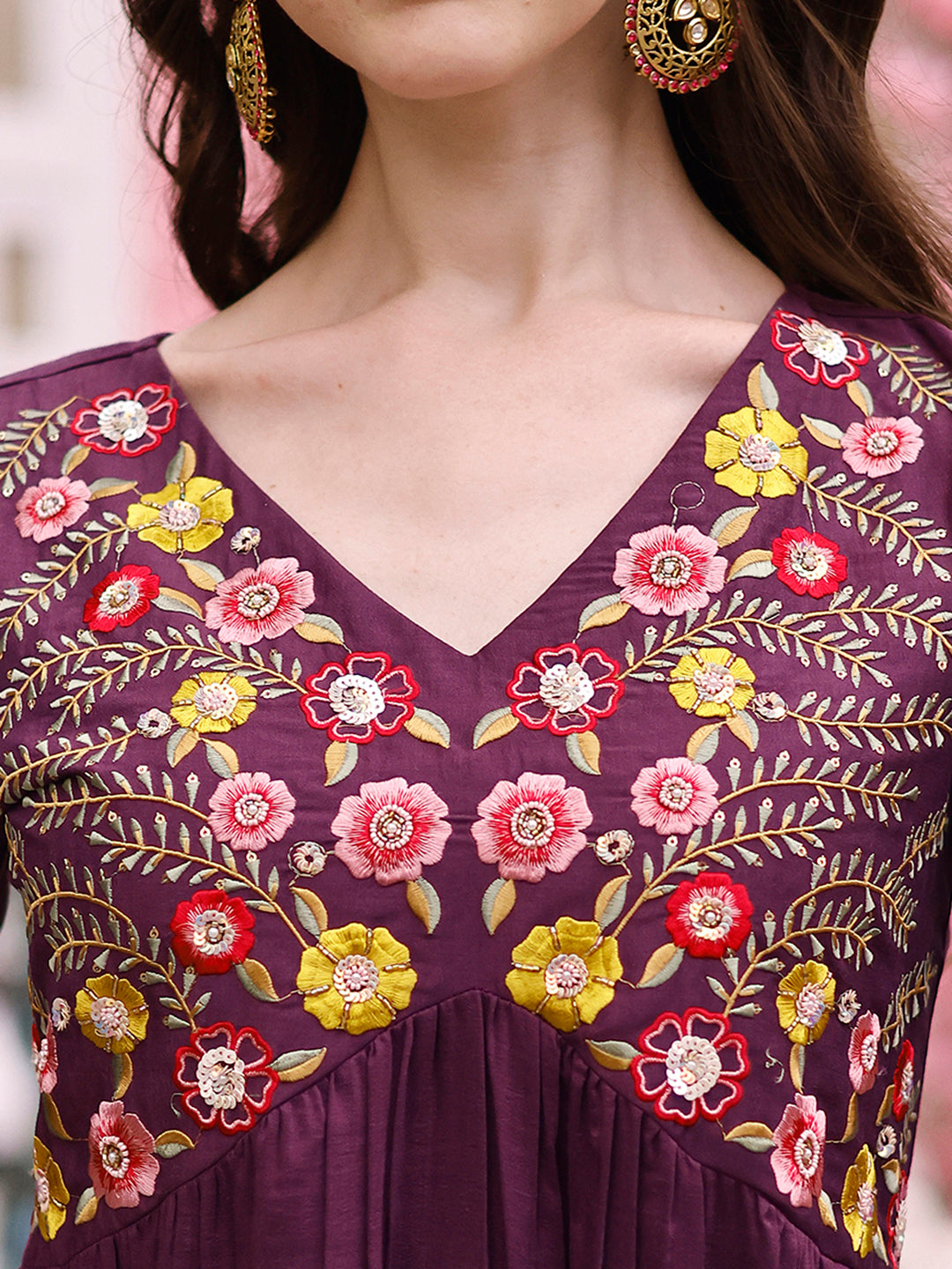 Hand Embroidered Alia Cut Kurta With Pant & Embroidered Organza Dupatta Premium, Multicolor - Hiral Fashion - Distacart