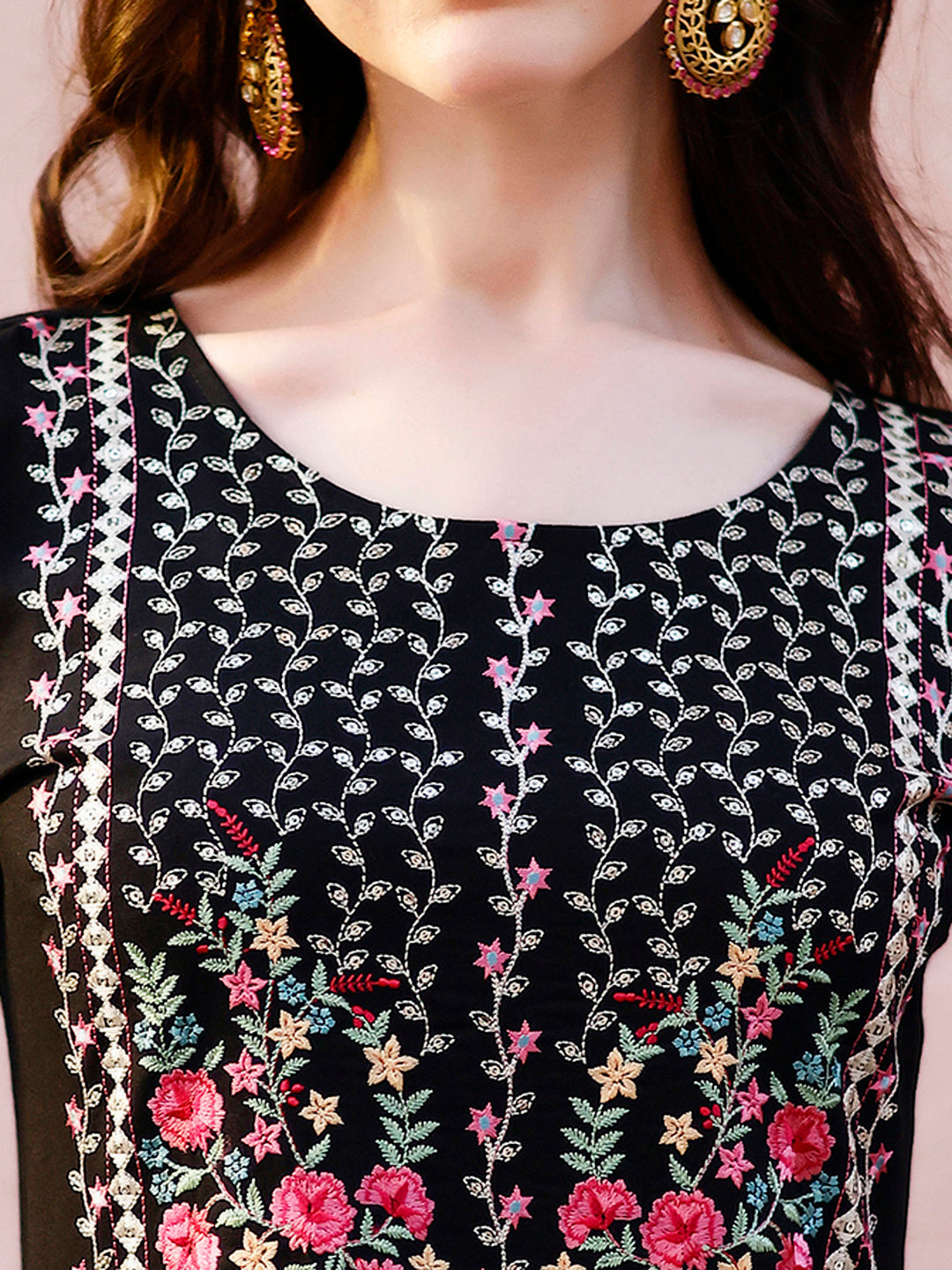Nyra Cut Floral Front Embroidered Kurta With Pant & Organza Embroidered Dupatta Premium Luxury, Multicolor - Hiral Fashion - Distacart