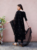 Nyra Cut Floral Front Embroidered Kurta With Pant & Organza Embroidered Dupatta Premium Luxury, Multicolor - Hiral Fashion - Distacart