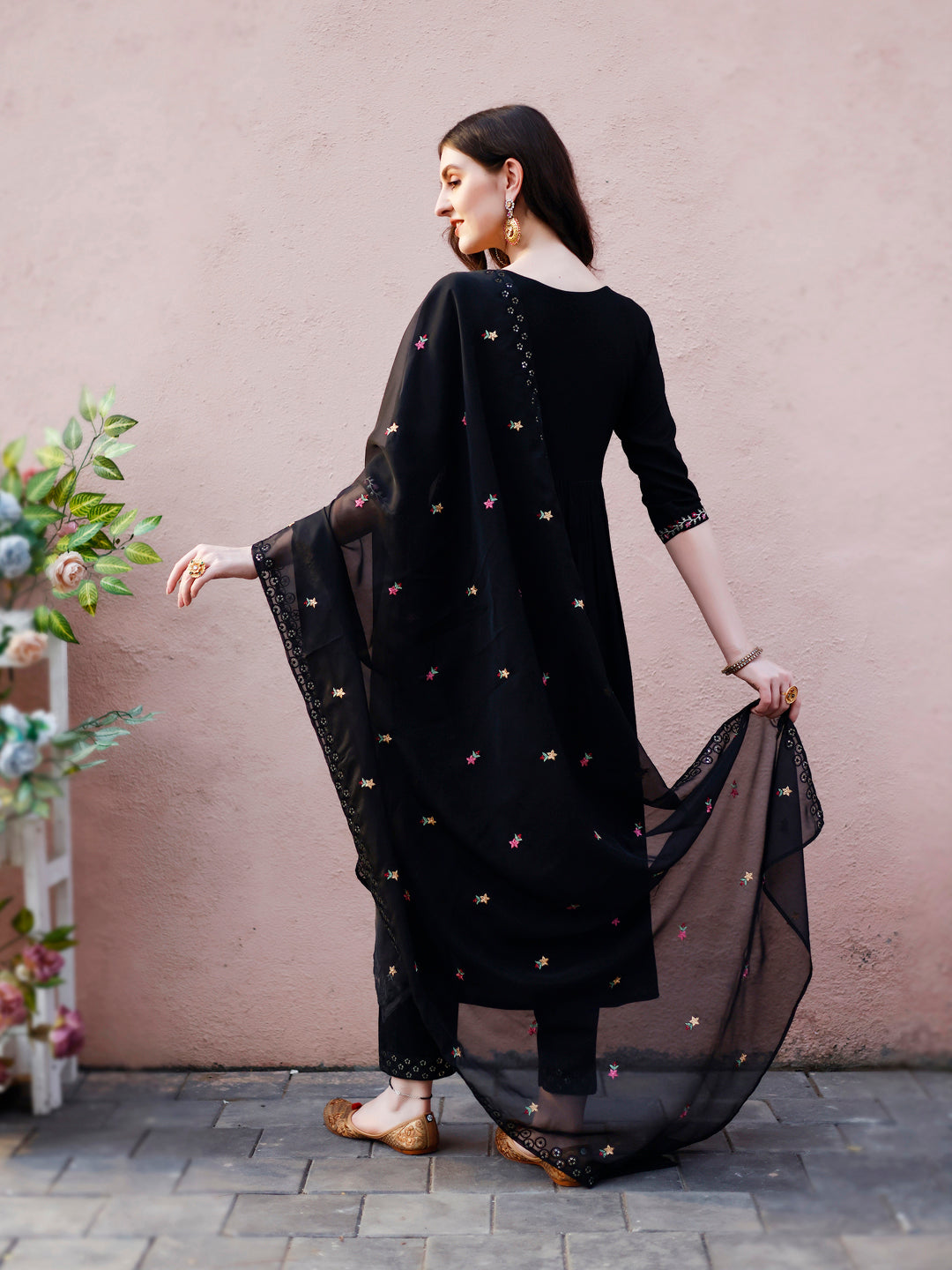 Nyra Cut Floral Front Embroidered Kurta With Pant & Organza Embroidered Dupatta Premium Luxury, Multicolor - Hiral Fashion - Distacart