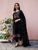 Nyra Cut Floral Front Embroidered Kurta With Pant & Organza Embroidered Dupatta Premium Luxury, Multicolor - Hiral Fashion - Distacart