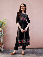 Nyra Cut Floral Front Embroidered Kurta With Pant & Organza Embroidered Dupatta Premium Luxury, Multicolor - Hiral Fashion - Distacart