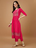 Nyra Cut Embroidered Kurta With Pant & Organza Embroidered Dupatta Luxury, Multicolor - Hiral Fashion - Distacart