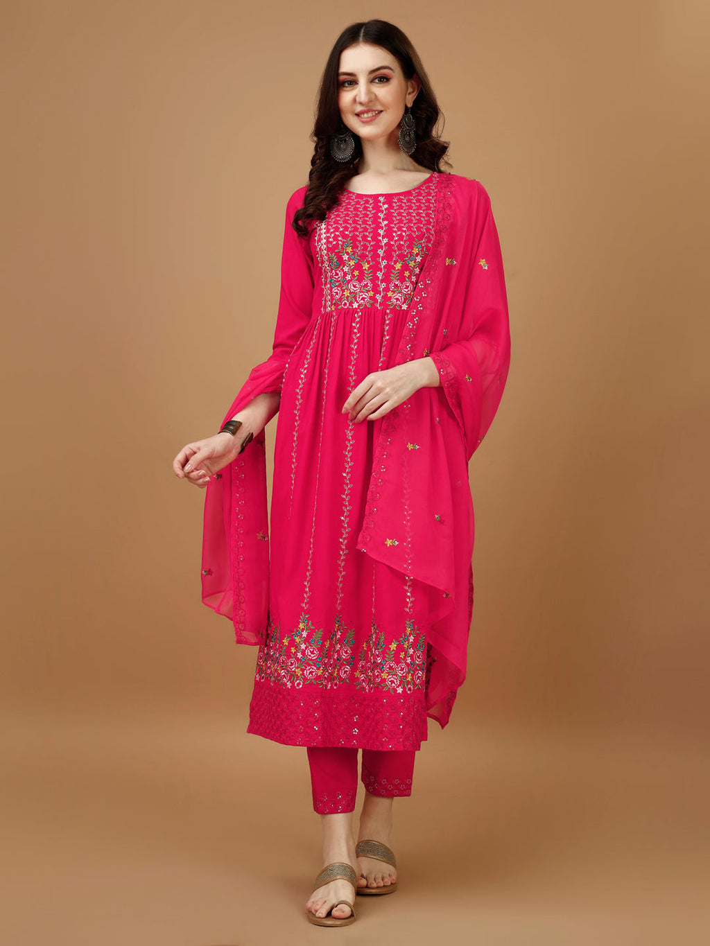 Nyra Cut Embroidered Kurta With Pant & Organza Embroidered Dupatta Luxury, Multicolor - Hiral Fashion - Distacart