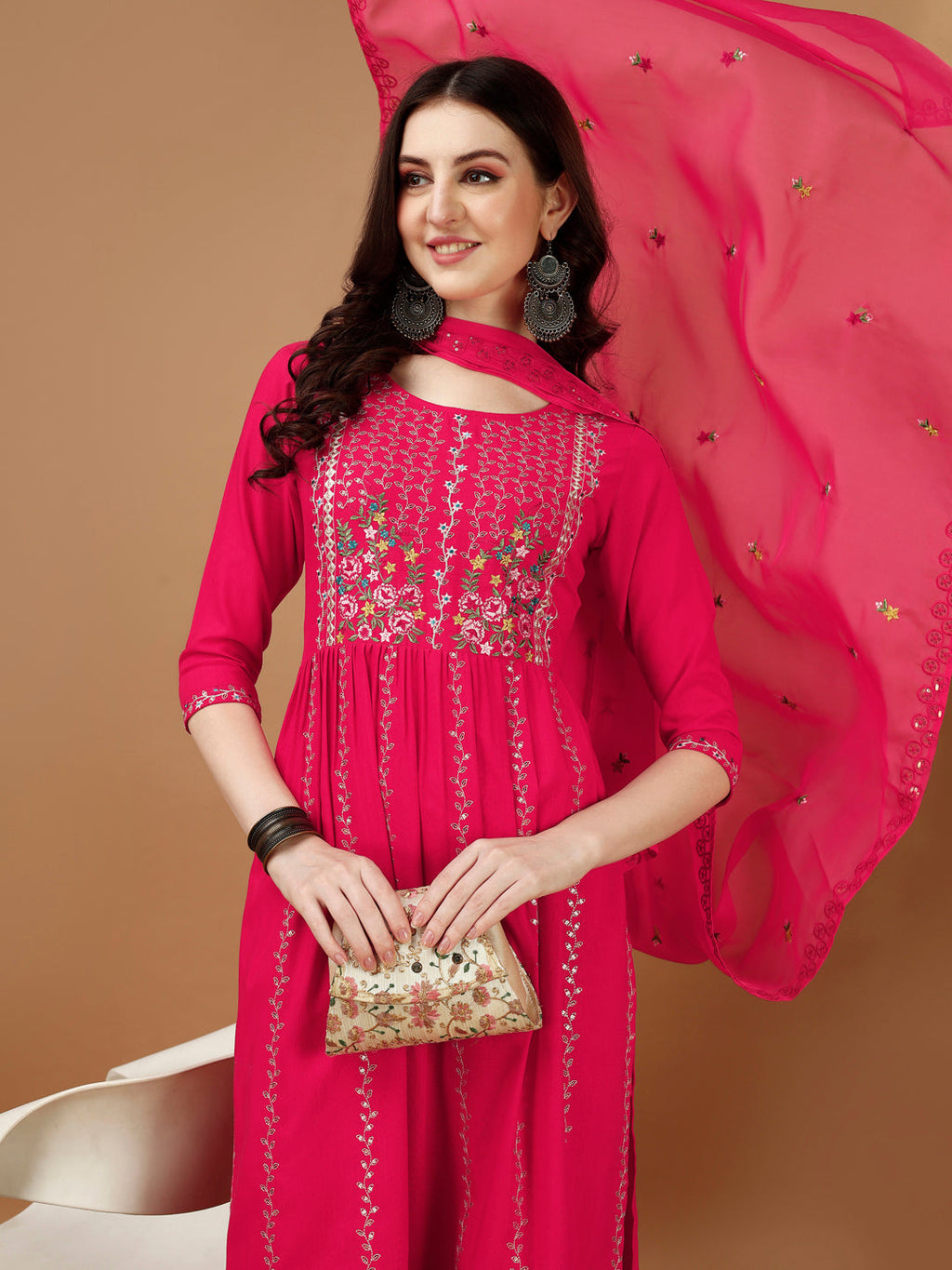 Nyra Cut Embroidered Kurta With Pant & Organza Embroidered Dupatta Luxury, Multicolor - Hiral Fashion - Distacart