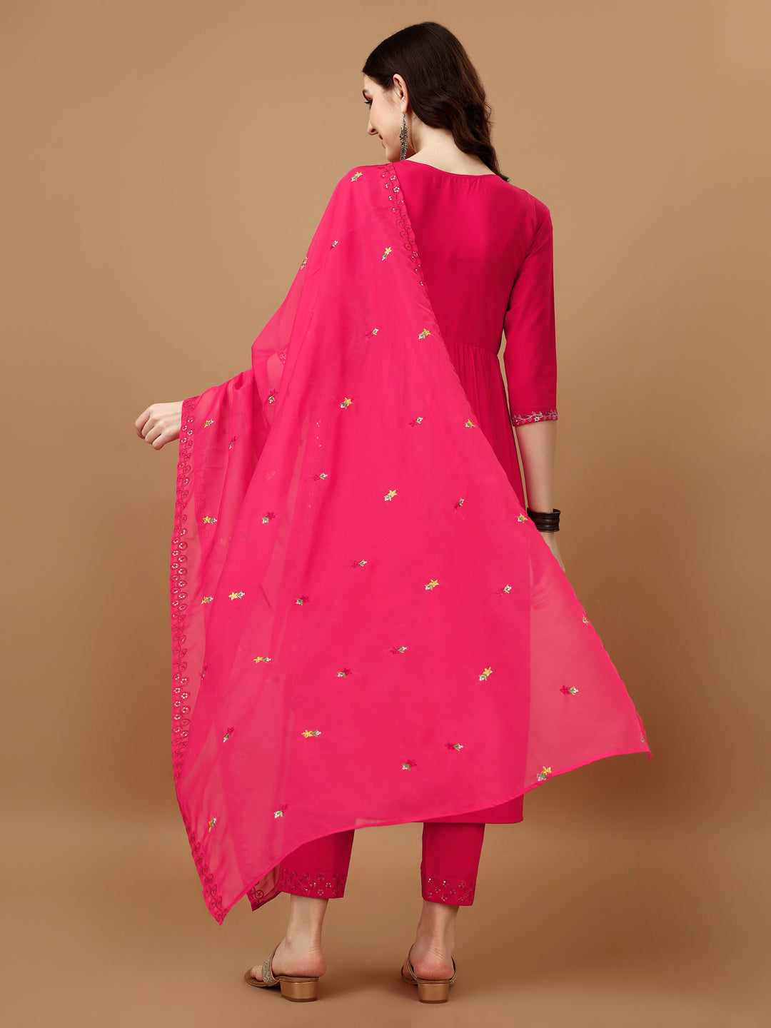 Nyra Cut Embroidered Kurta With Pant & Organza Embroidered Dupatta Luxury, Multicolor - Hiral Fashion - Distacart