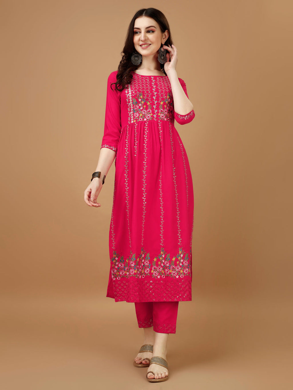 Nyra Cut Embroidered Kurta With Pant & Organza Embroidered Dupatta Luxury, Multicolor - Hiral Fashion - Distacart
