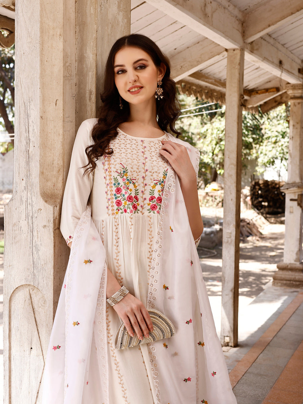 Nyra Cut Floral Front Embroidered Kurta With Pant & Organza Embroidered Dupatta Premium, Multicolor - Hiral Fashion - Distacart