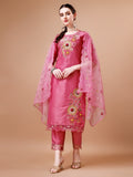 Hand Embroidered Kurta With Pant & Embroidered Organza Dupatta Premium, Multicolor - Hiral Fashion - Distacart