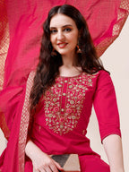Hand Embroidered Kurta With Pant & Dupatta, Multicolor - Hiral Fashion