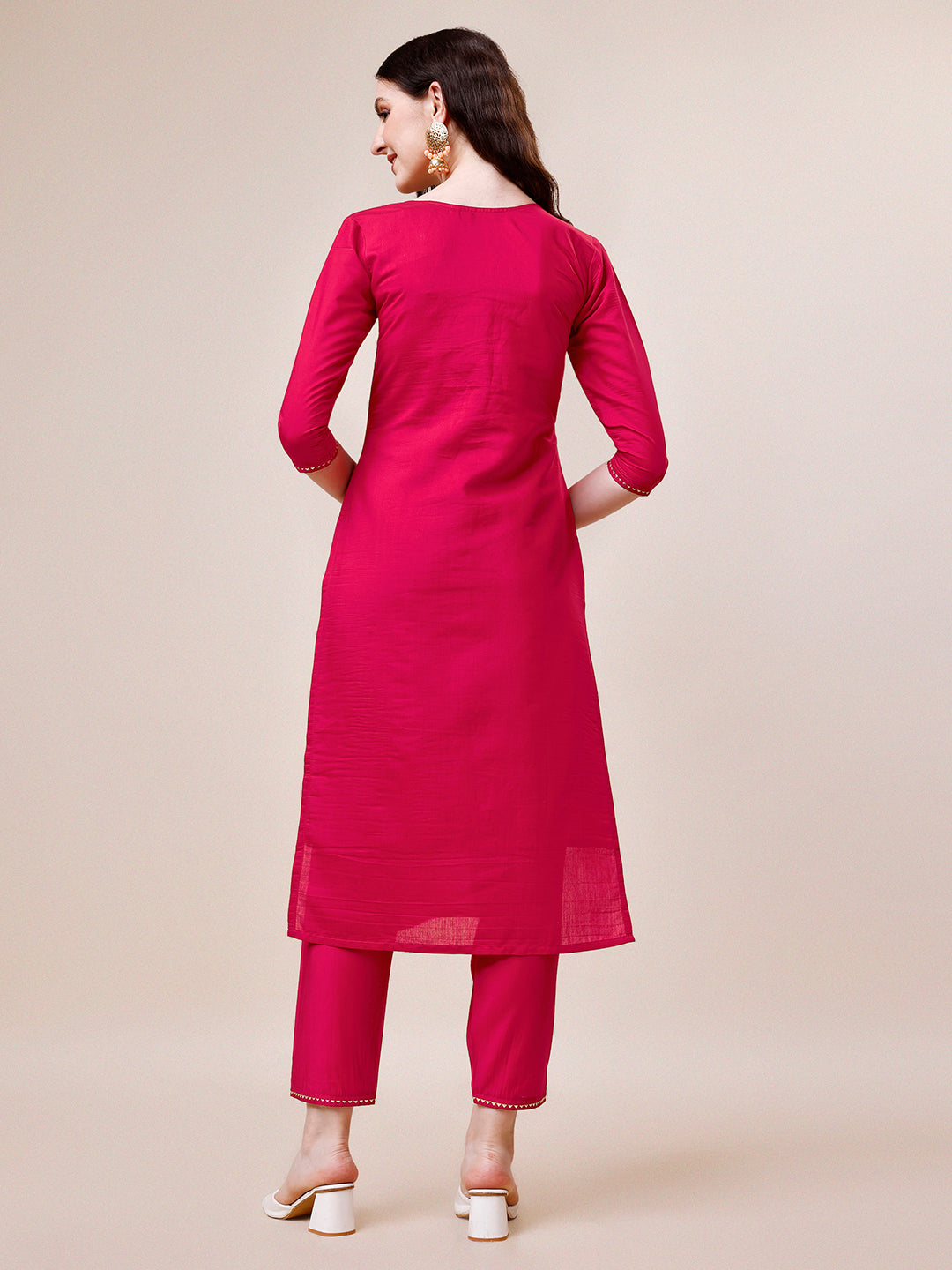 Hand Embroidered Kurta With Pant & Dupatta, Multicolor - Hiral Fashion