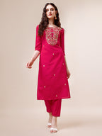 Hand Embroidered Kurta With Pant & Dupatta, Multicolor - Hiral Fashion