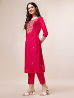 Hand Embroidered Kurta With Pant & Dupatta, Multicolor - Hiral Fashion