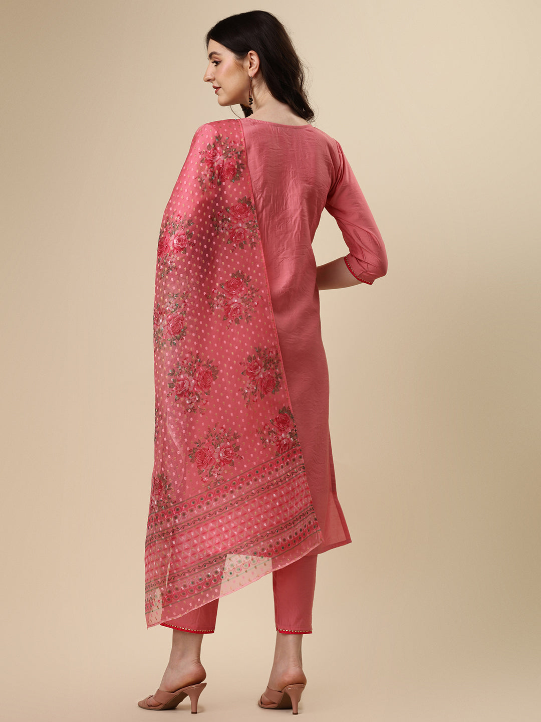 Embroidered Kurta With Pant & Printed Dupatta Set, Multicolor - Hiral Fashion - Distacart