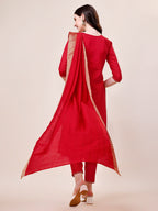 Hand Embroidered Kurta With Pant & Dupatta, Multicolor - Hiral Fashion