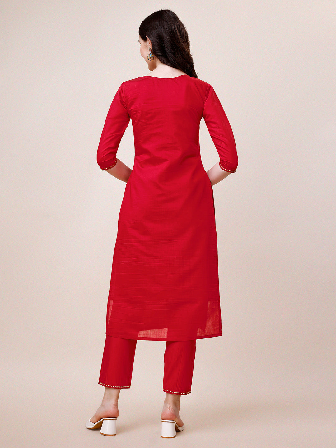 Hand Embroidered Kurta With Pant & Dupatta, Multicolor - Hiral Fashion