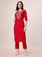 Hand Embroidered Kurta With Pant & Dupatta, Multicolor - Hiral Fashion
