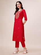 Hand Embroidered Kurta With Pant & Dupatta, Multicolor - Hiral Fashion