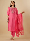 Embroidered Kurta With Pant And Dupatta Set, Multicolor - Hiral Fashion - Distacart