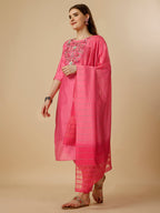 Embroidered Kurta With Pant And Dupatta Set, Multicolor - Hiral Fashion - Distacart